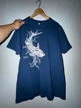 Alstyle Navy Short-Sleeve T-Shirt with White Tribal Shark Graphic